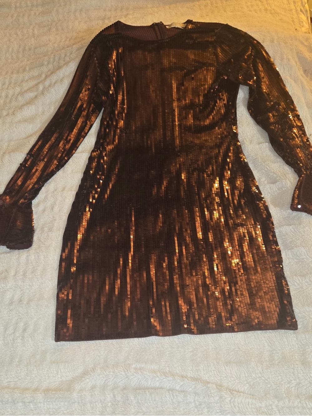 Michael Kors Copper Sequin Long Sleeve Midi Dress